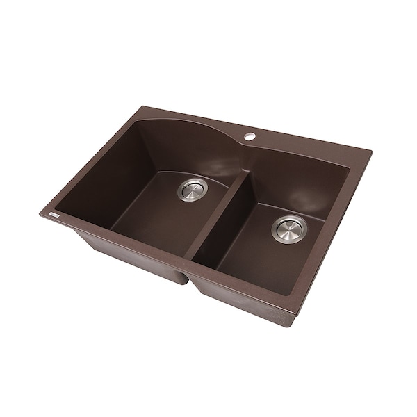 60/40 Double Bowl Dual-mount Granite Composite Brown